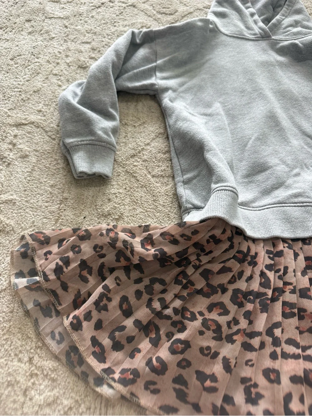 Zara Light Gray Hoodie with Leopard Print Tulle Skirt